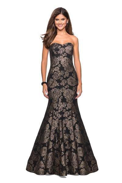 La Femme - 27286 Sweetheart Jacquard Mermaid Dress With Train In Black and Gold