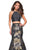 La Femme - 27083 Two Piece Halter Jacquard Mermaid Dress In Black and Gold