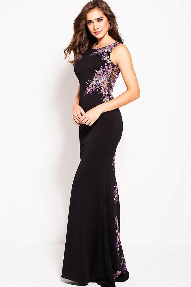 60505 Sleeveless Floral Embellished Fitted Gown