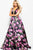 JVN58389 Lace Up Plunging Neck Floral Print Ballgown