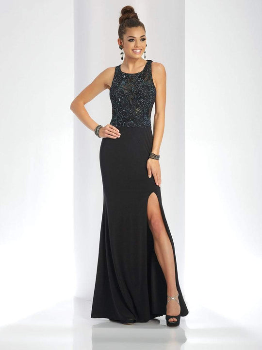 Clarisse Prom - 3498 Sleeveless Iridescent Lace Detail Evening Gown in Black