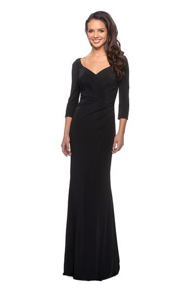 La Femme - 26955 Ruched V-neck Sheath Dress In Black