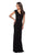 La Femme - 26519 Off Shoulder V Neck Long Sheath Jersey Gown In Black