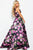 JVN58389 Lace Up Plunging Neck Floral Print Ballgown