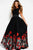 48370 Embellished Bateau Neck Floral Print Evening Dress