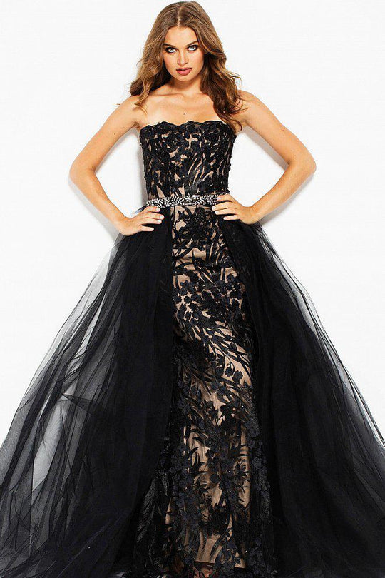 54886 Strapless Embellished Gown with Tulle Overskirt