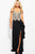 JVN58208 Embroidered V-neck Ruffle Accented Sheath Dress