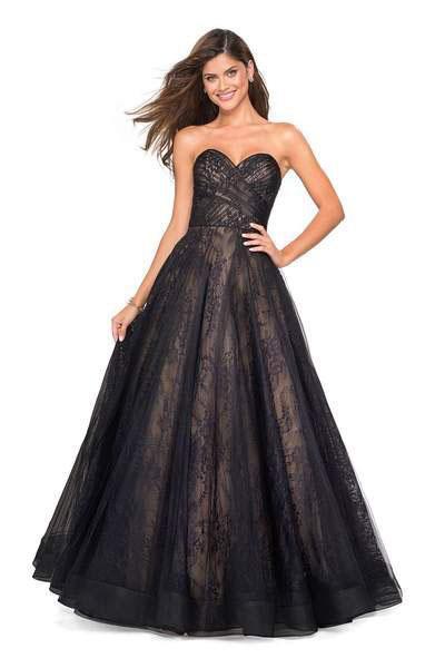 La Femme - 27135 Strapless Sweetheart Lace Ballgown In Black and Neutral