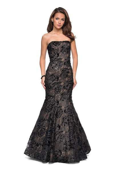 La Femme - 27178 Sequined Lace Mermaid Dress In Black and Neutral