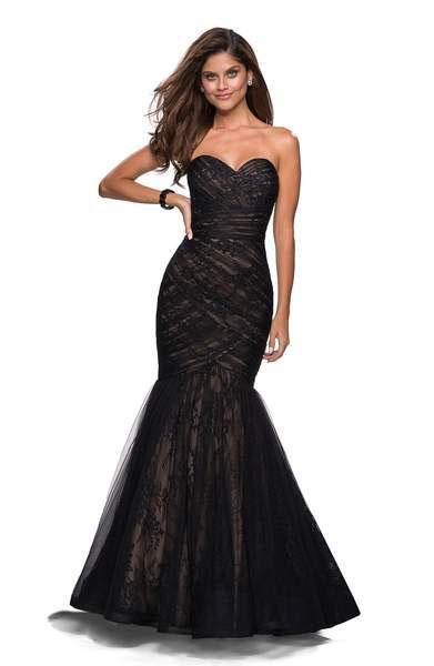 La Femme - 27333 Lace Sweetheart Mermaid Dress With Train In Black and Neutral