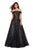 La Femme - 27577 Lattice Sequined Off Shoulder A-Line Gown In Black and Neutral