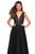 La Femme - 27074 Lace Deep V-neck A-line Dress In Black and Neutral