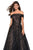 La Femme - 27577 Lattice Sequined Off Shoulder A-Line Gown In Black and Neutral