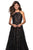 La Femme - 27451 Sequined Lattice High Halter A-Line Gown In Black and Neutral