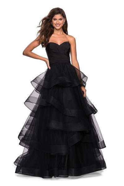 La Femme - 27249 Ruched Sweetheart Tiered Ballgown In Black