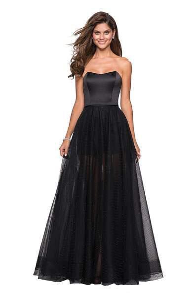 La Femme - 27522 Satin Sweetheart Beaded Tulle A-line Dress In Black