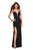 La Femme - 27072 Plunging Strappy Back High Slit Gown  In Black