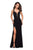 La Femme - 27031 Strappy Plunging V-Neck Gown with Slit In Black