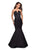 La Femme - 27105 V-neck Satin Ruffled Mermaid Dress In Black