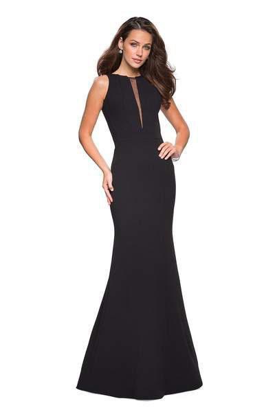 La Femme - 27124 Plunging Illusion Notched Trumpet Gown  In Black