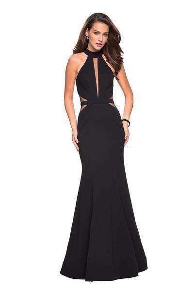 La Femme - 27147 High Halter Jersey Trumpet Dress With Cutouts In Black