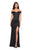 La Femme - 27752 Off Shoulder High Slit Long Fitted Satin Dress In Black
