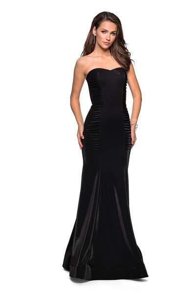 La Femme - 26999 Ruched Paneled Jersey Trumpet Gown In Black