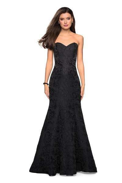 La Femme - 27149 Long Strapless Floral Jacquard Trumpet Gown In Black