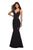 La Femme - 27454 Plunging V-neck Jersey Mermaid Dress In Black