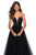 La Femme - 27485 Two Tone Deep V-neck Satin Tulle A-line Dress In Black