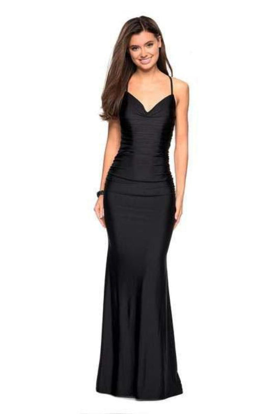 La Femme - 27501 Ruched Sweetheart Jersey Trumpet Dress In Black