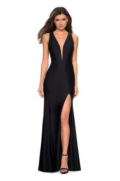 La Femme - 27602 Plunging V-Neck Fitted Jersey Gown In Black