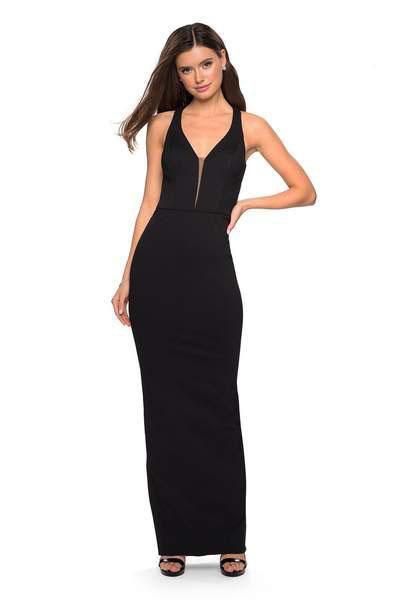 La Femme - 27637 Strappy Plunging Halter Evening Dress In Black