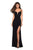 La Femme - 27564 Plunging Sweetheart Ruched High Slit Gown In Black