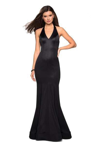 La Femme - 27653 Plunging Halter Fitted Trumpet Evening Gown In Black