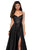 La Femme - 27619 Metallic A-Line High Slit Gown In Black
