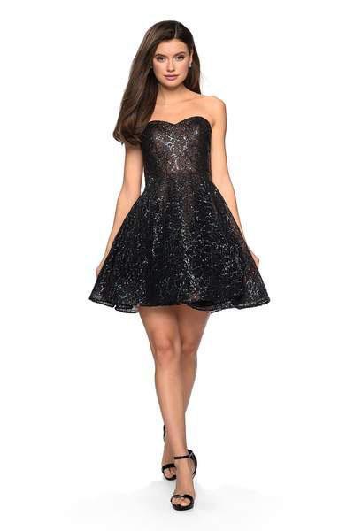 La Femme - 27517 Sequined Strapless A-Line Cocktail Dress In Black