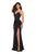 La Femme - 27060 Strappy Plunging Sweetheart Gown with Slit In Black