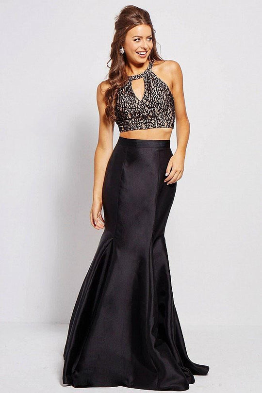 JVN41194 Two Piece Beaded Ruffled Mermaid Gown