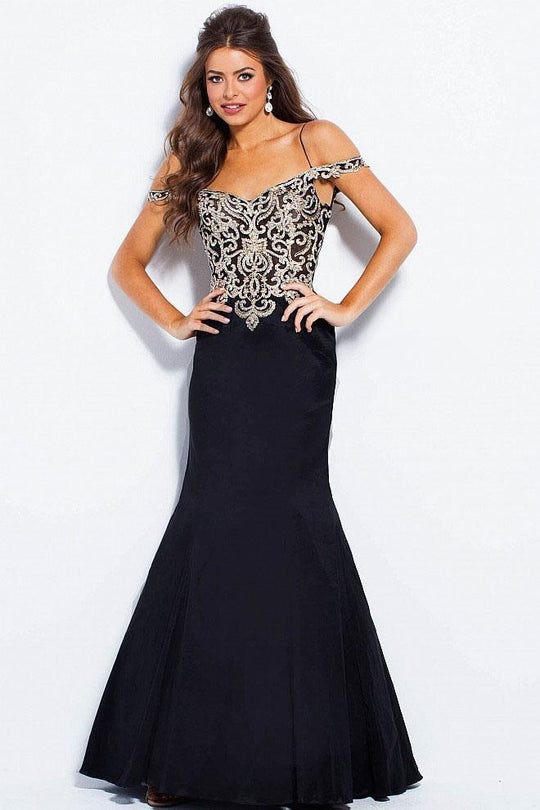 JVN60204 Embellished V-neck Mermaid Dress