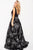 58912 V Neck Floral Print Beaded Satin Prom Gown