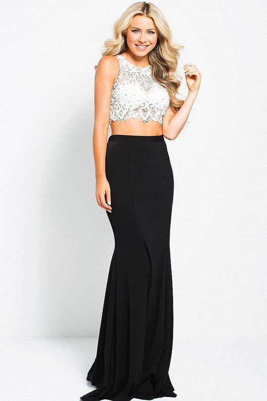 JVN48701 Two Piece Beaded Lace Evening Dress