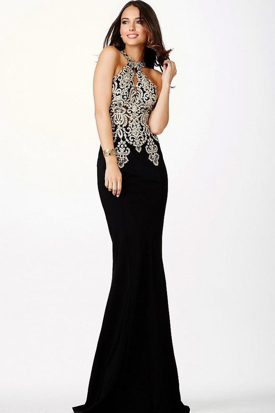 Jovani Fitted Halter Lace Evening Dress JVN33691 - 1 pc Black In Size 2 Available In Black