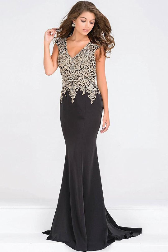 Cap Sleeve Fitted Embellished Bodice Prom Dress JVN48496