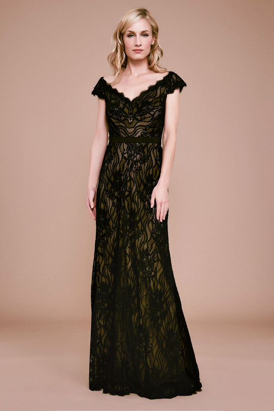 Tadashi Shoji - Vorona Lace Motif Gown In Black and Neutral
