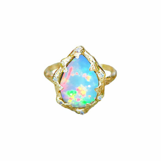 Logan Hollowell - Queen Water Drop Blue Opal Ring in Gold 