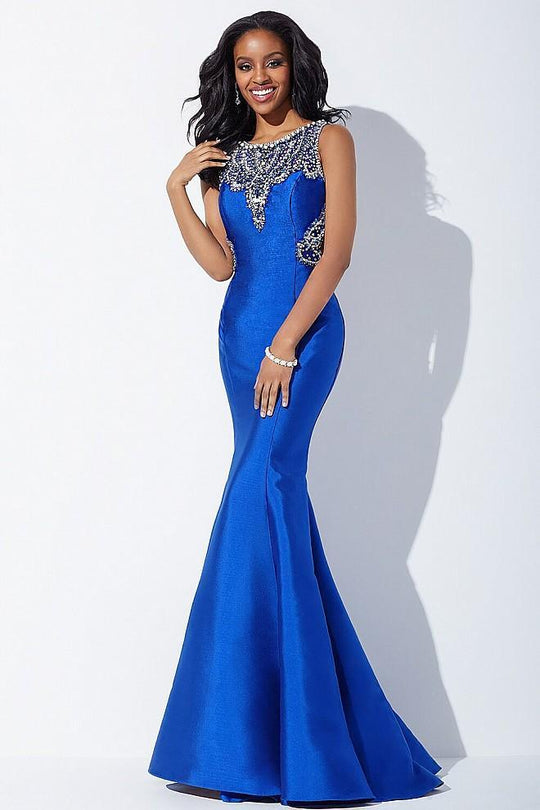 JVN33914 Beaded Bateau Fitted Trumpet Gown