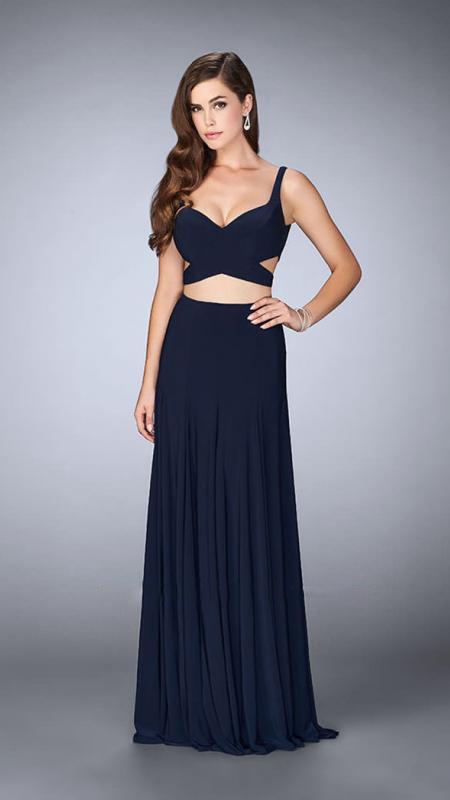 La Femme - Sultry Sleeveless Sweetheart Jersey Dress 23986 in Blue