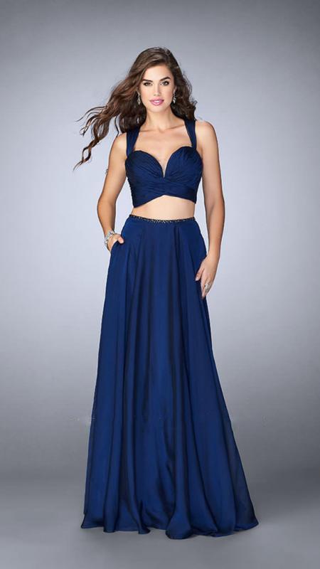 La Femme - Beautiful Sleeveless Sweetheart Two-piece Chiffon Dress 23979 in Blue