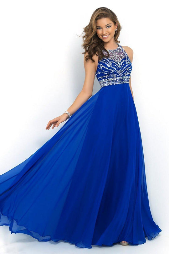 Blush - Jewel Embellished with Diamond Cutout Back Gown 10001 In Blue